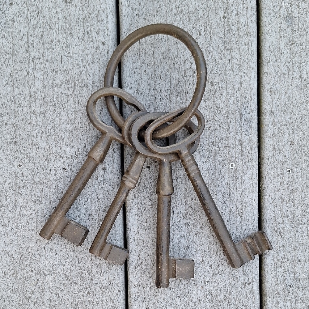 Antique-Style Iron Skeleton Keys on Ring - Rustic Brown